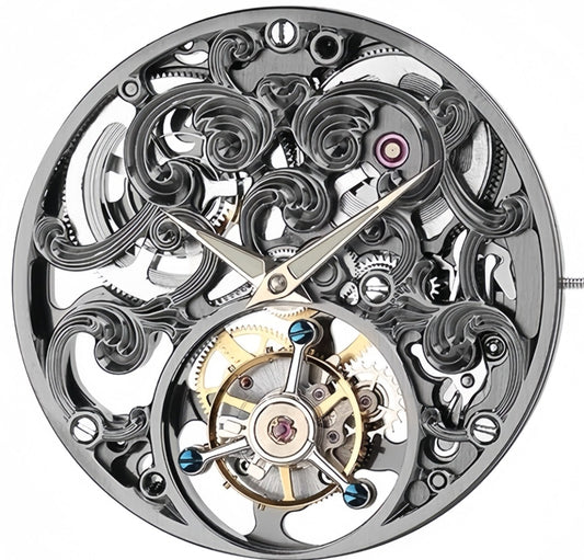 Hangzhou 3451D mechanical watch movement with 2 hands, hollow hand-winding flywheel by China Made.