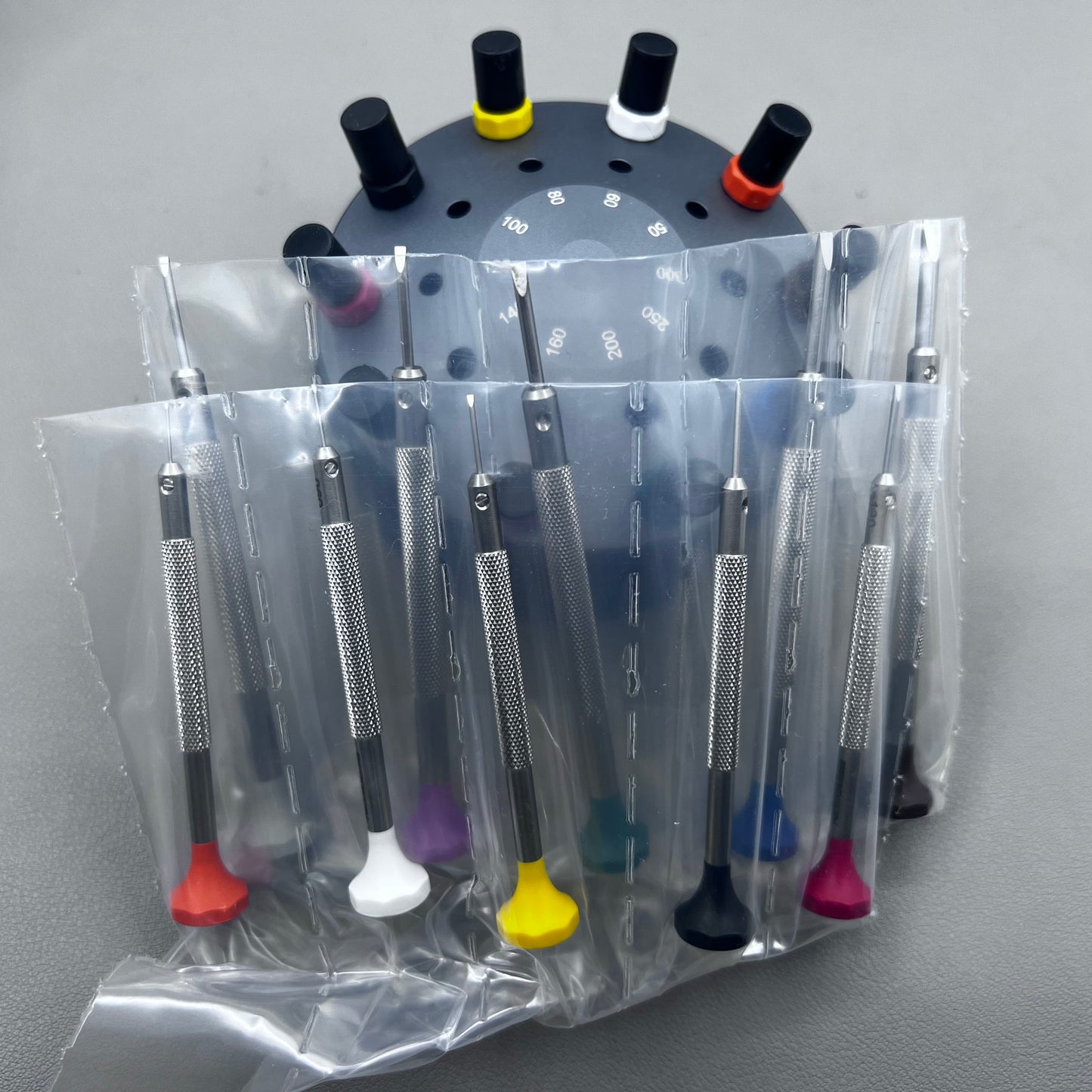 Swiss Bergeon ergonomic 10-piece screwdriver set with rotating stand for precise watch repair tools