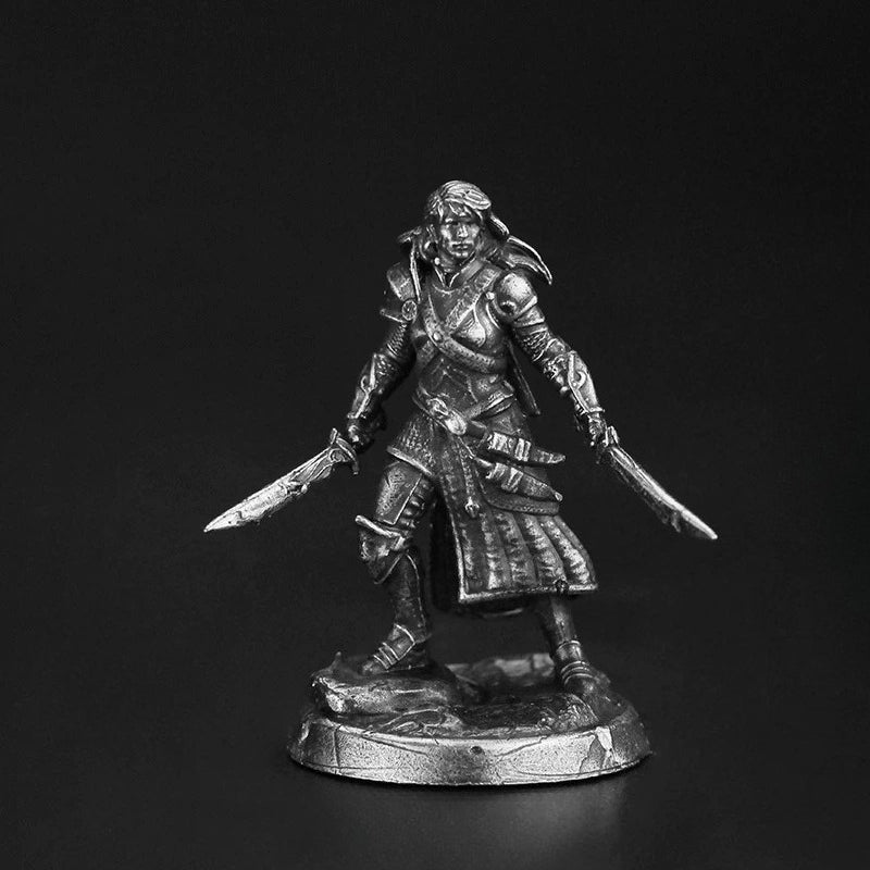 White Brass Figurine Female Bladesinger Miniature - Dual Wielding Scimitar Ranger