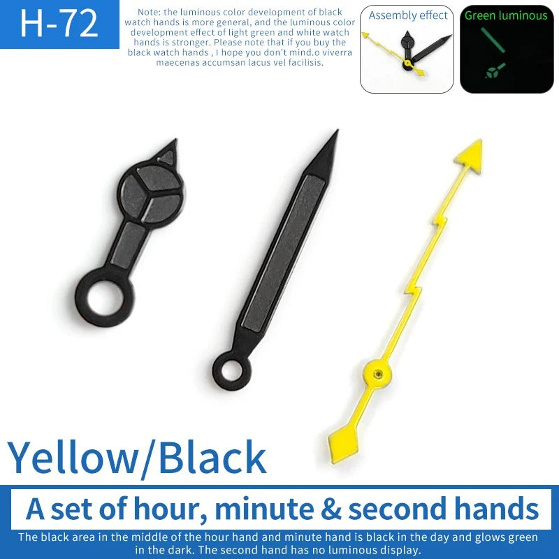 Black Trim With Lume Yellow Second Watch Hands Fit For 6309 Ne15 NH35 7009 7002 7S26