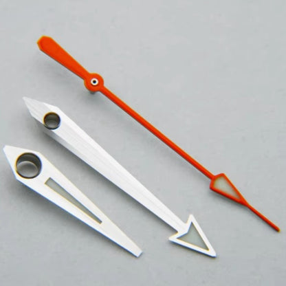 Silver and red watch hands for ETA2824 movement, compatible with Omega 150 Series, precise timekeeping.