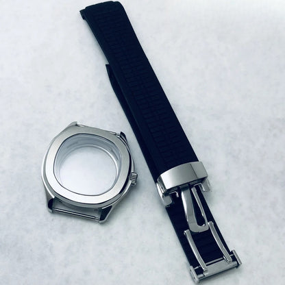 42mm Silver Watch Case Sapphire Glass Rubber Strap For NH35/34 NH36/38 NH70 NH72