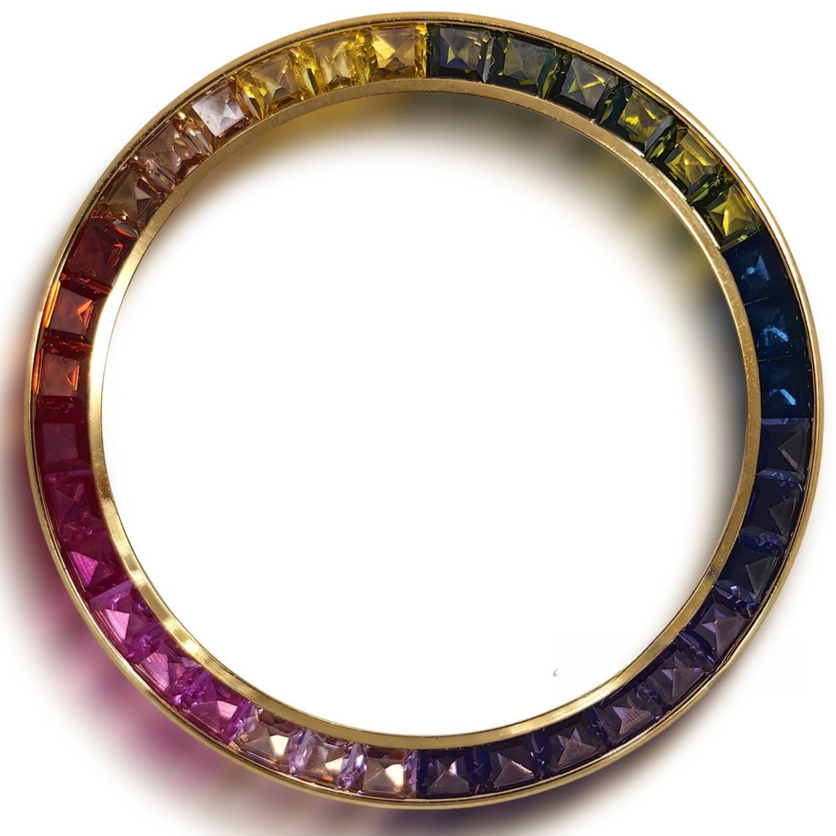 Daytona T-Shaped Square Moissanite Inclined Rainbow Watch Bezel Golden Base