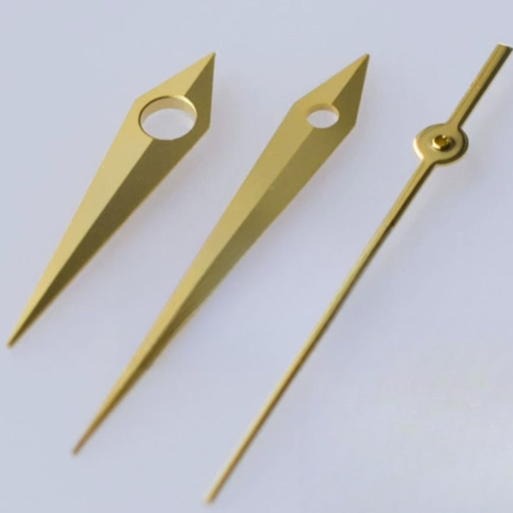 Golden watch hands for ETA 2836, 2824, 2892A2 series, precise fit for watch repair.
