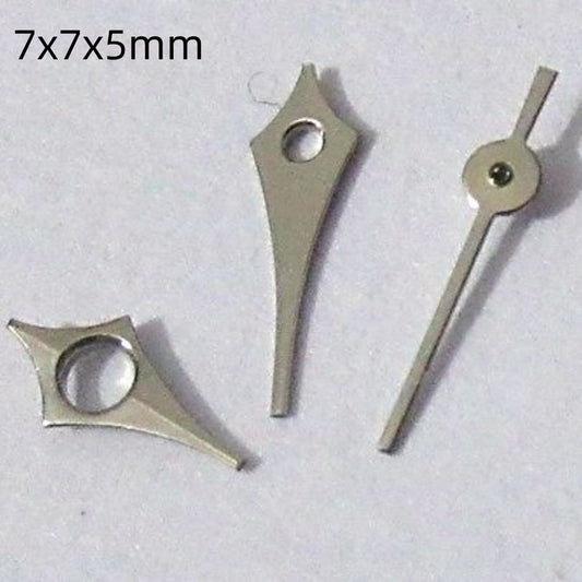 7mm silver painted watch hands set compatible with Miyota 2035 2115 2105 2305 movements for precise timekeeping.