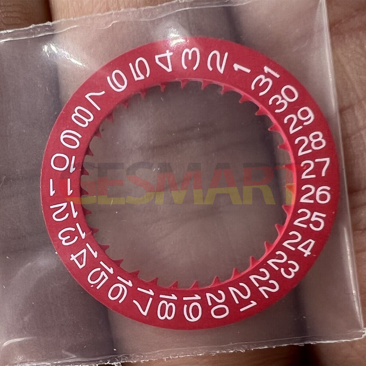 White font red date disk wheel for NH36 NH35 movement, date at 3 o'clock, crown position 3.8