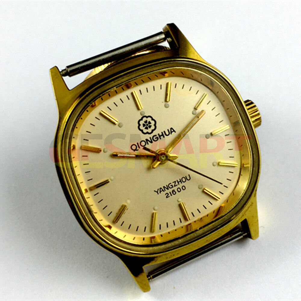 Yangzhou Qionghua 34mm manual watch with golden dial and steel band, perfect for elegant wear.