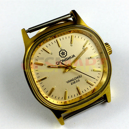 Yangzhou Qionghua 34mm manual watch with golden dial and steel band, perfect for elegant wear.