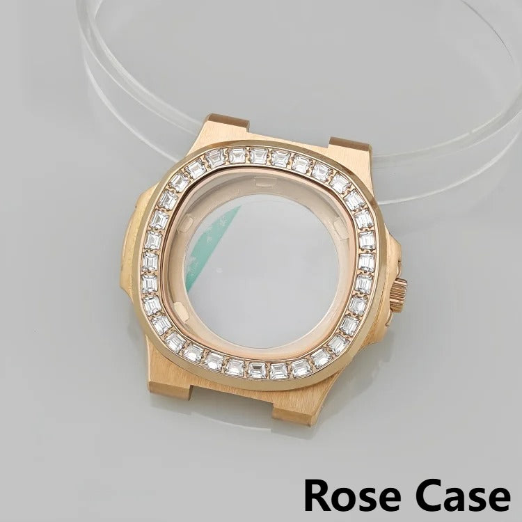 41mm Rose Stainless Steel PVD Plated Inlaid Diamond Bezel Watch Case for NH35