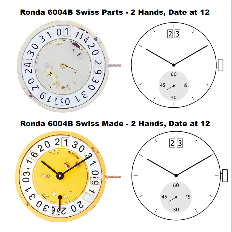 Ronda 6004B quartz watch movement, precise timekeeping for quality watch accessories.