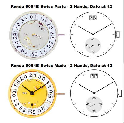 Ronda 6004B quartz watch movement, precise timekeeping for quality watch accessories.