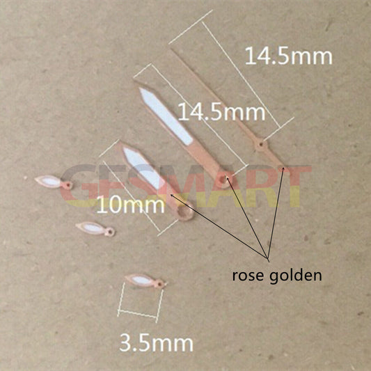 Rose Golden Trim White Painted Watch Hands, 14.5mm, compatible with Miyota OS10 OS20 OS60 OS80, stylish upgrade