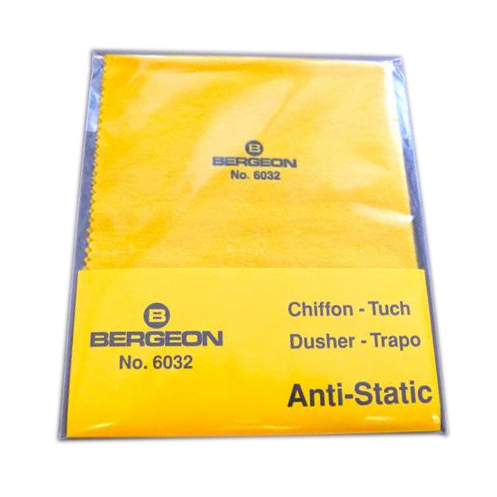 Bergeon 6032 anti-static cloth for cleaning watch glasses and Bakelite, protecting delicate surfaces.