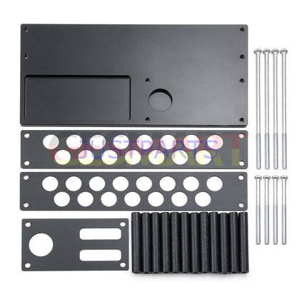 Multifunction metal screwdriver rack organizing tools neatly on a workbench.