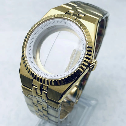 Gold 40mm Land-Dwellwe 904L Watch Case+Strap Sapphire Glass For NH34 NH35 NH36