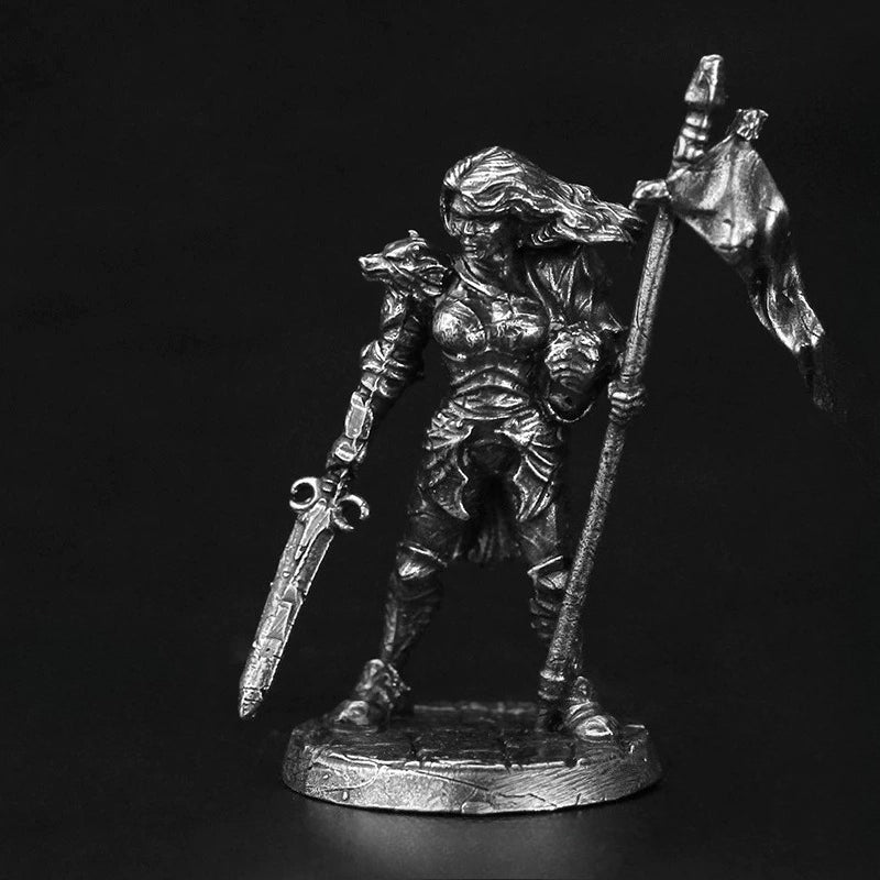 Wolf Banner Knight Copper Miniature Figurine White Bronze Fantasy Wargame 312-5