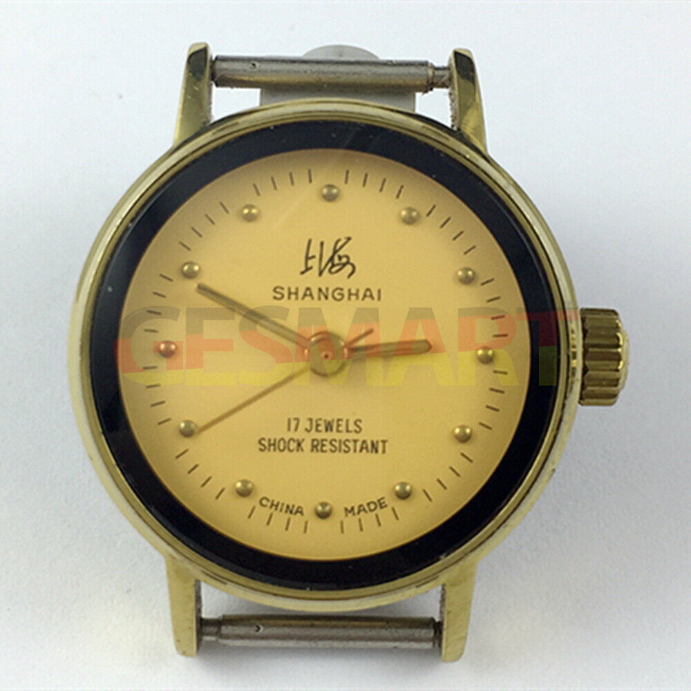 25mm China Made Lady manual mechanical watch with 17 jewels, yellow dial, golden nail hands.