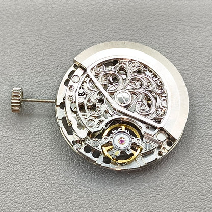 Silver Hollow Carved Automatic Mechanical Movement 7750 Movement