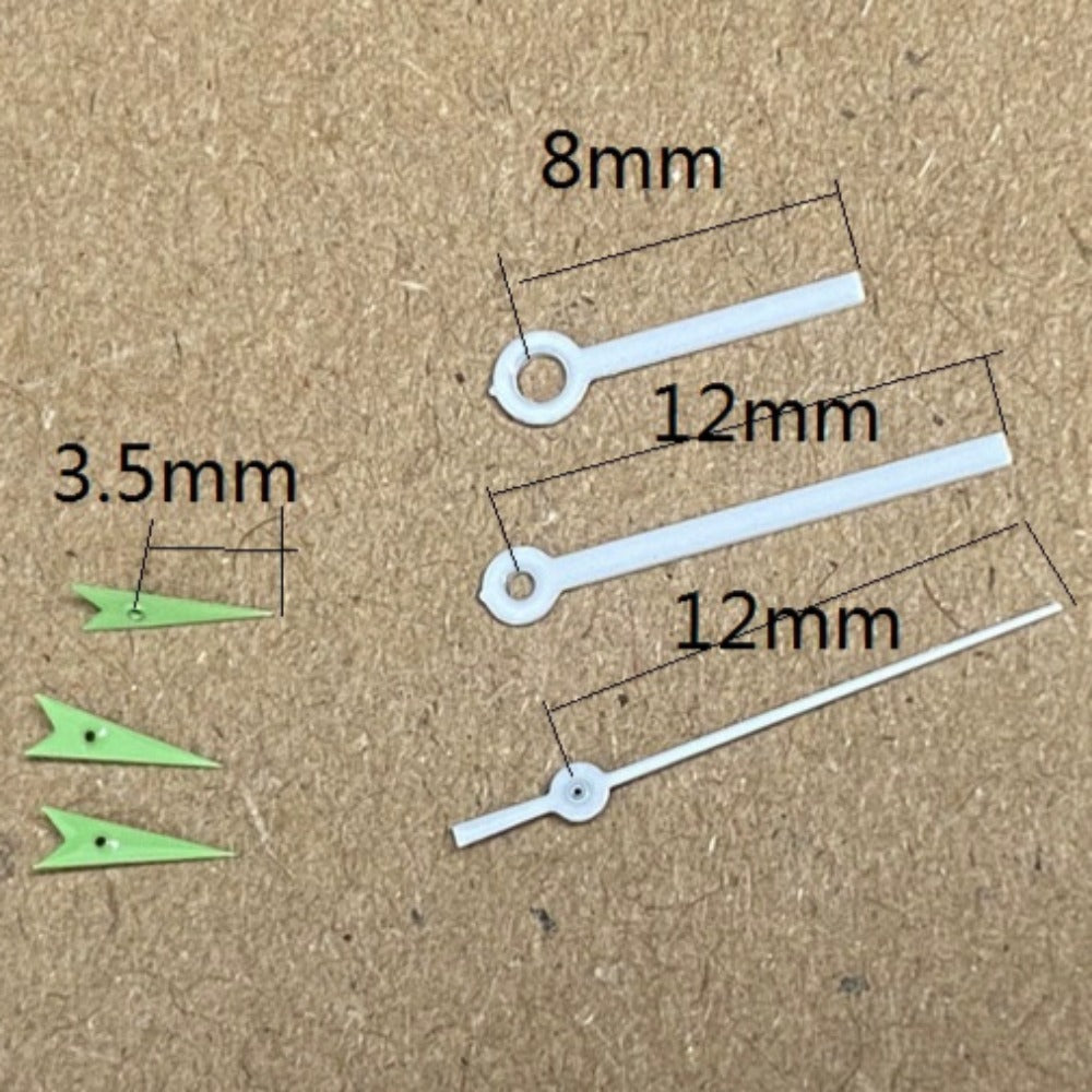 Green small second hand, 8x12x12mm, compatible with Miyota JS15 quartz movement watches.