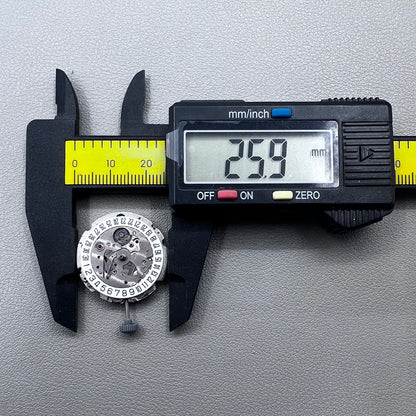 Japan Miyota 8215 silver plated automatic watch movement with date at 6 o?clock, precise mechanical design.