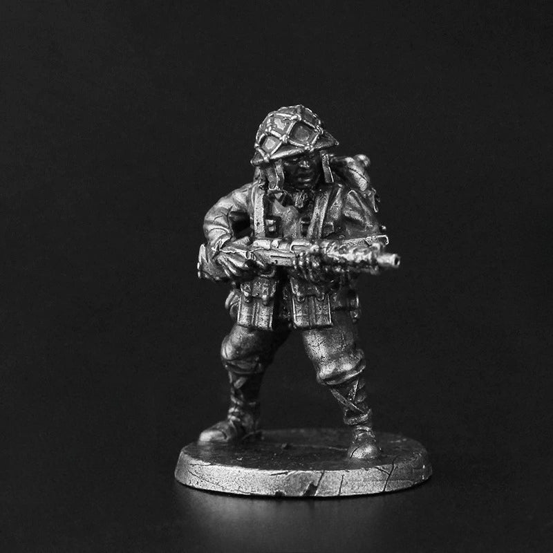 White Brass Figurine WWII Rifleman Miniature - Backpack Netted Helmet Figure