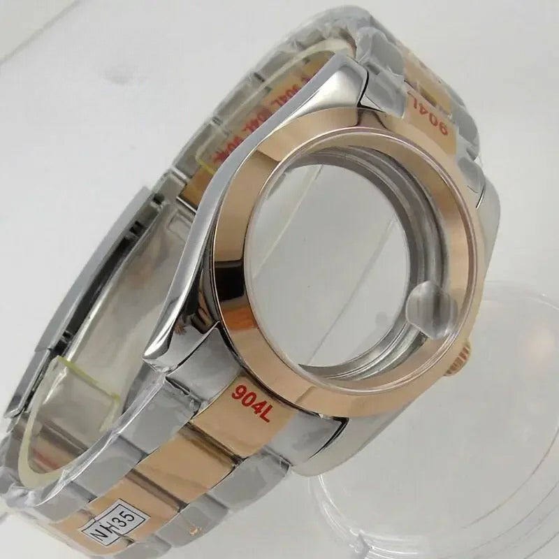 36mm Sapphire Glass Rose Golden Two Tone Watch Case fit NH35 NH36 NH38