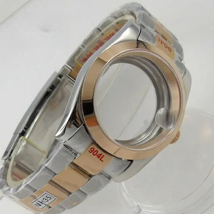 36mm Sapphire Glass Rose Golden Two Tone Watch Case fit NH35 NH36 NH38