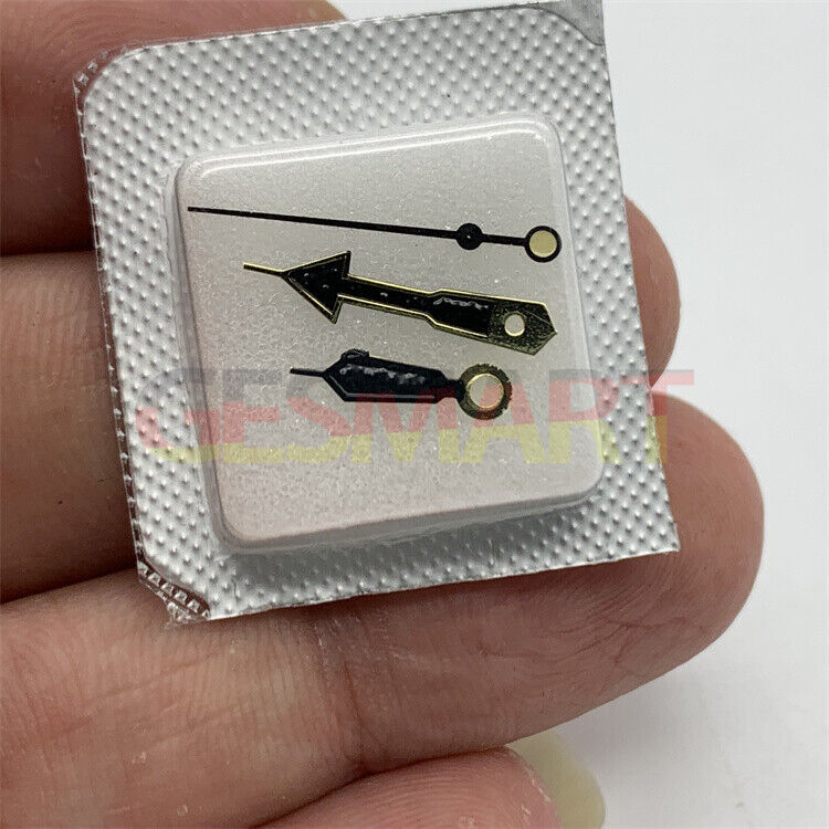 Green luminous arrow-shaped watch hands set including hour, minute, and second hands for Miyota NH35/NH36 movements.