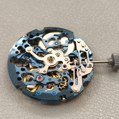 Japan Miyota 8N24 Blue+Silver Hollow Automatic Mechanical Movement