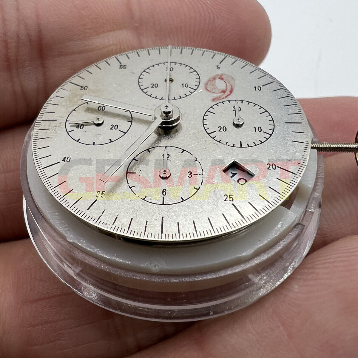 China Made 7750 white mechanical watch movement with single calendar and small second indicators at 3, 6, and 9.