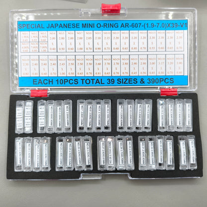 390 PIECES 39 Sizes 1.9-7mm Waterproof Mini O-ring Kit for Watch Crown Seal