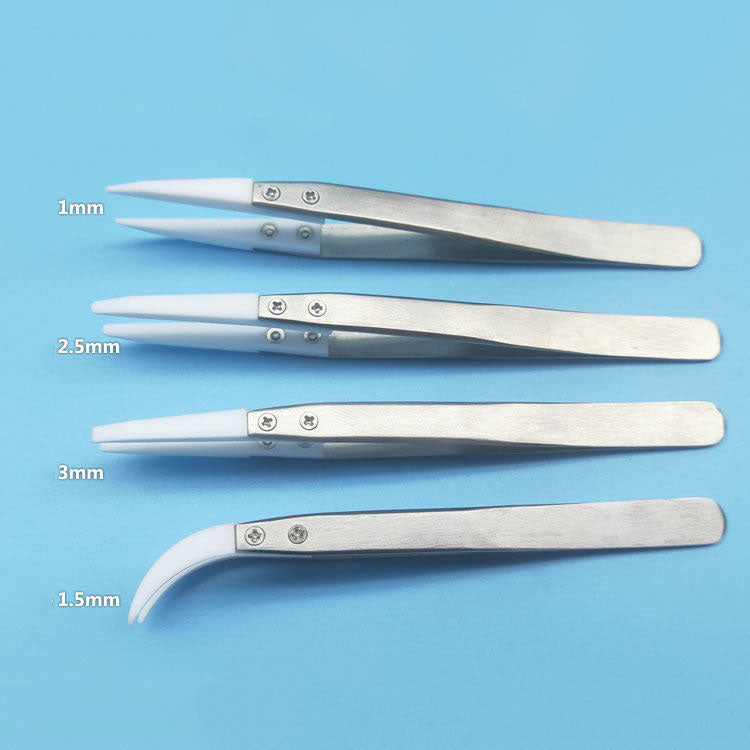 PTFE anti-static tweezers resistant to acid, alkali, and high temperatures for precise watch accessory handling.