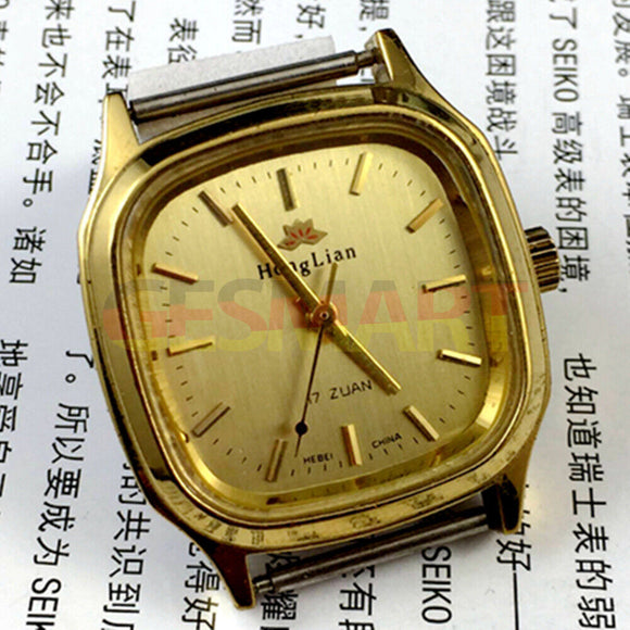 HONGLIAN Manual Mechanical Watch Golden Nail Square Golden Case Golden Dial