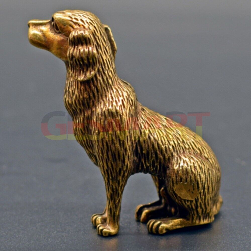 Vintage solid copper puppy figurine, hand-carved bronze trinket for collectors.