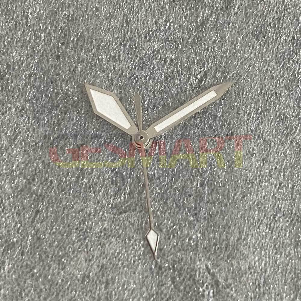 Diamond-shaped green lume watch hands with silver trim for NH35/NH36/4R36 movements, precision-crafted.