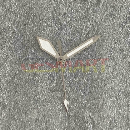 Diamond-shaped green lume watch hands with silver trim for NH35/NH36/4R36 movements, precision-crafted.