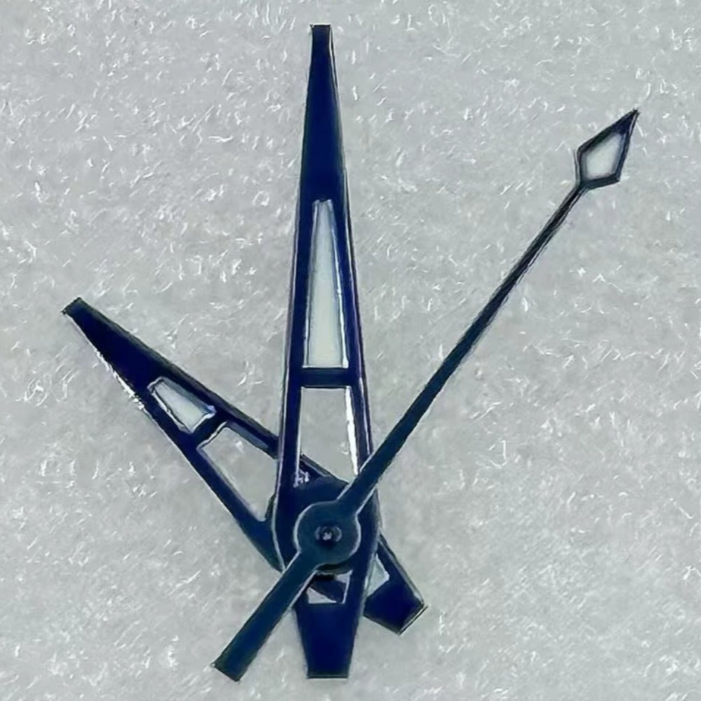 Green lume dark blue big arrow watch hands for NH35/36 NH38 NH72 NH70 designed for easy time reading in low light.