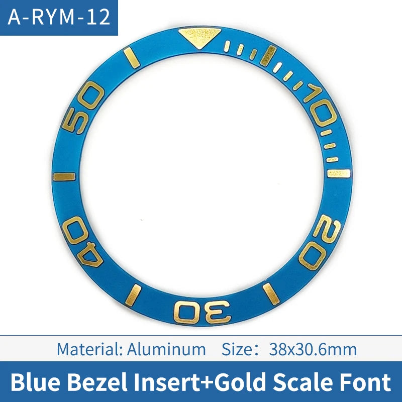 38mm Gold Font Blue Sloped Aluminum Watch Bezel For Skx007 Srpd Diving Watch