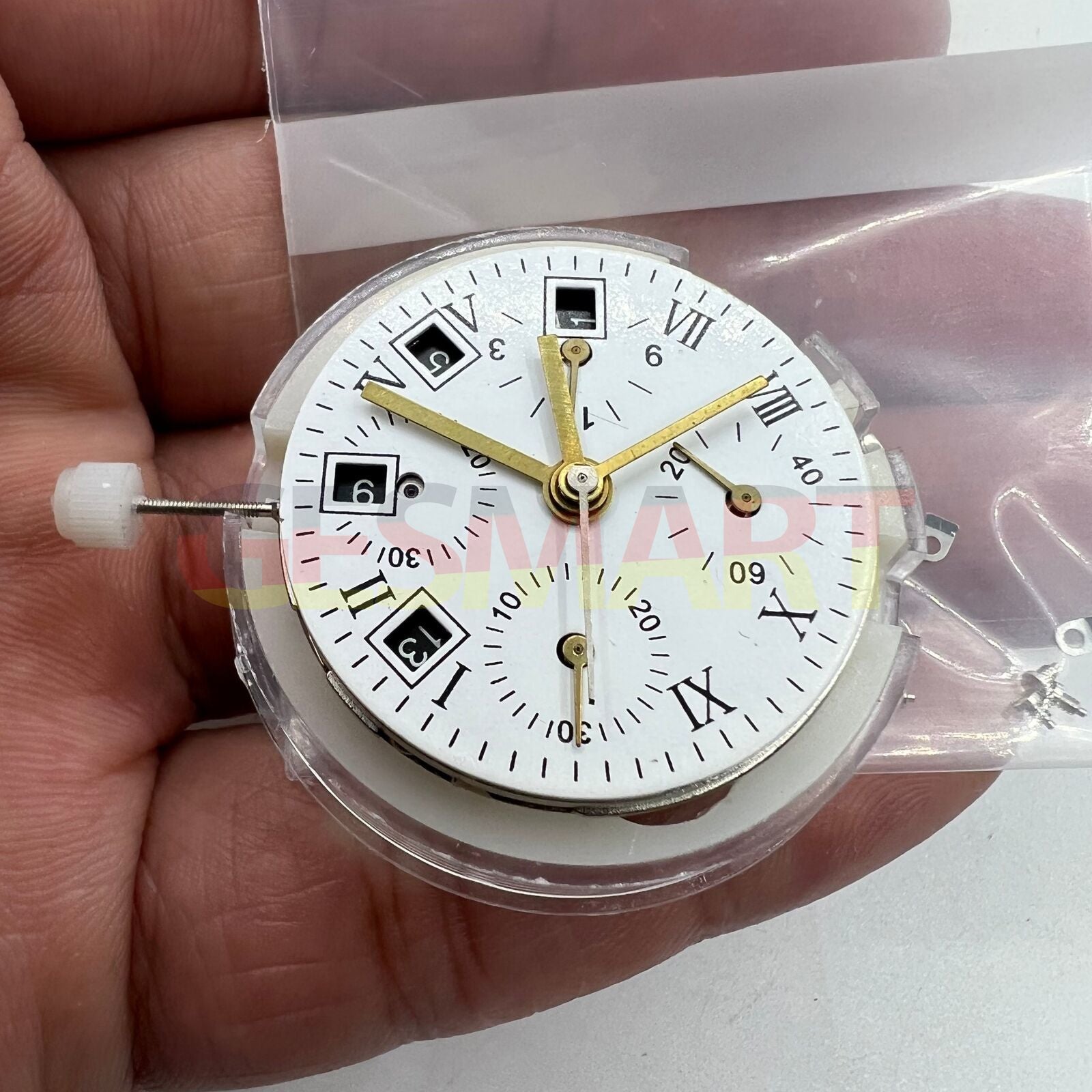 Black dial chronograph watch featuring ETA 7750 movement and single calendar display.