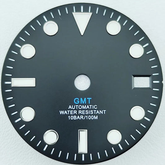 28.5mm Blue GMT Black Watch Dial Men's Watch Dial with Hands Suitable for NH34 Movement