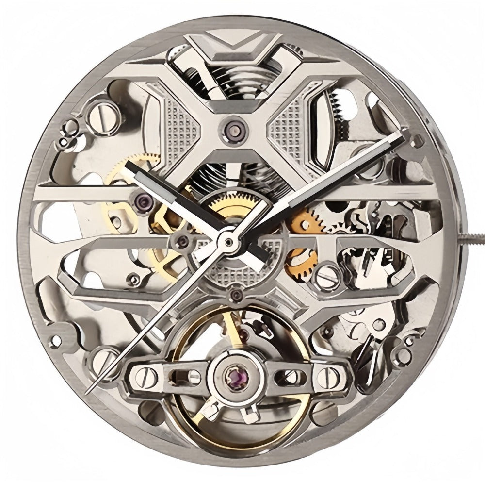 Chinese Hangzhou Black 1A05A watch accessory with carved hollow design and automatic mechanical movement.