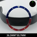 36.5/30.7mm Green Lume Aluminum Blue+Red Watch Bezel Slope White Font
