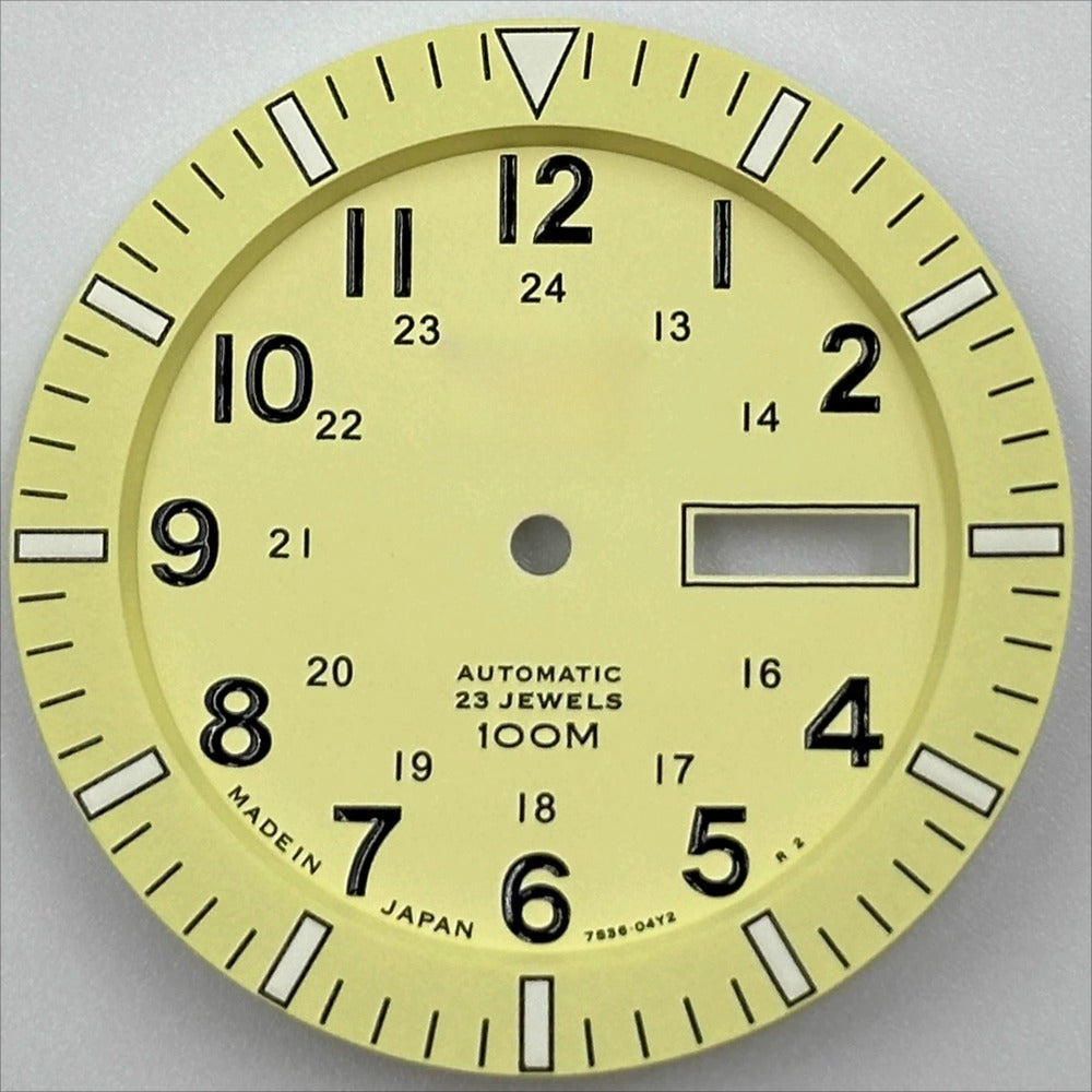 Vintage 34.4mm yellow watch dial with green luminous markers for NH35 NH36 movement