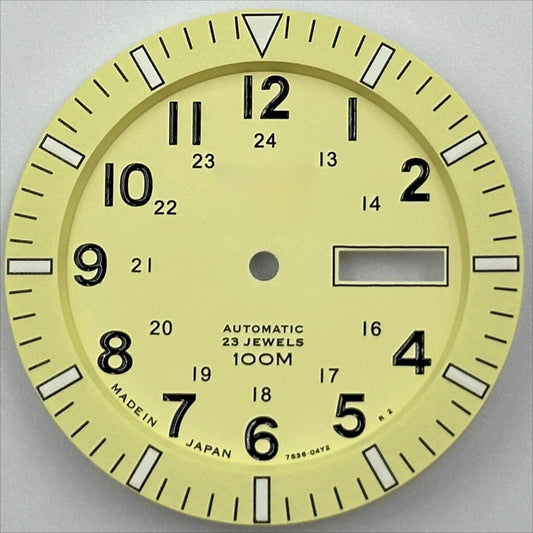 Vintage 34.4mm yellow watch dial with green luminous markers for NH35 NH36 movement