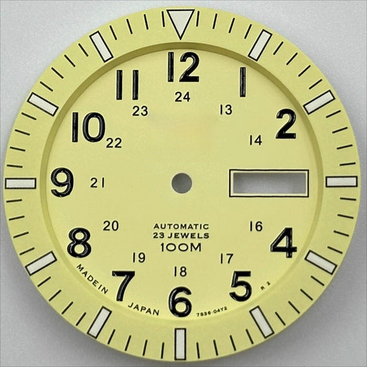 34.4mm Vintage Yellow Modified Green Luminous Watch Dial for NH35 NH36 Movement