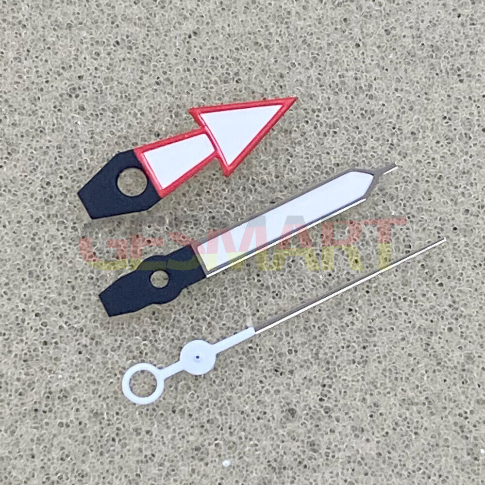 Arrow-shaped red and silver trimmed luminous watch hands for NH35/NH36/4R/7S movements