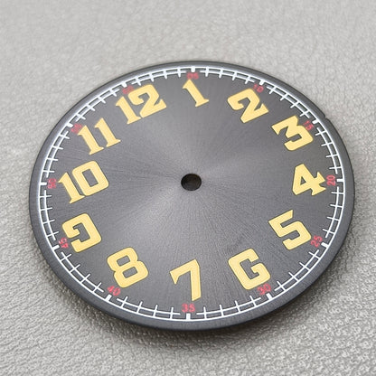 33.8mm Green Lume Black Pilot Numberal Yellow Font Watch Dial for NH35 Movement