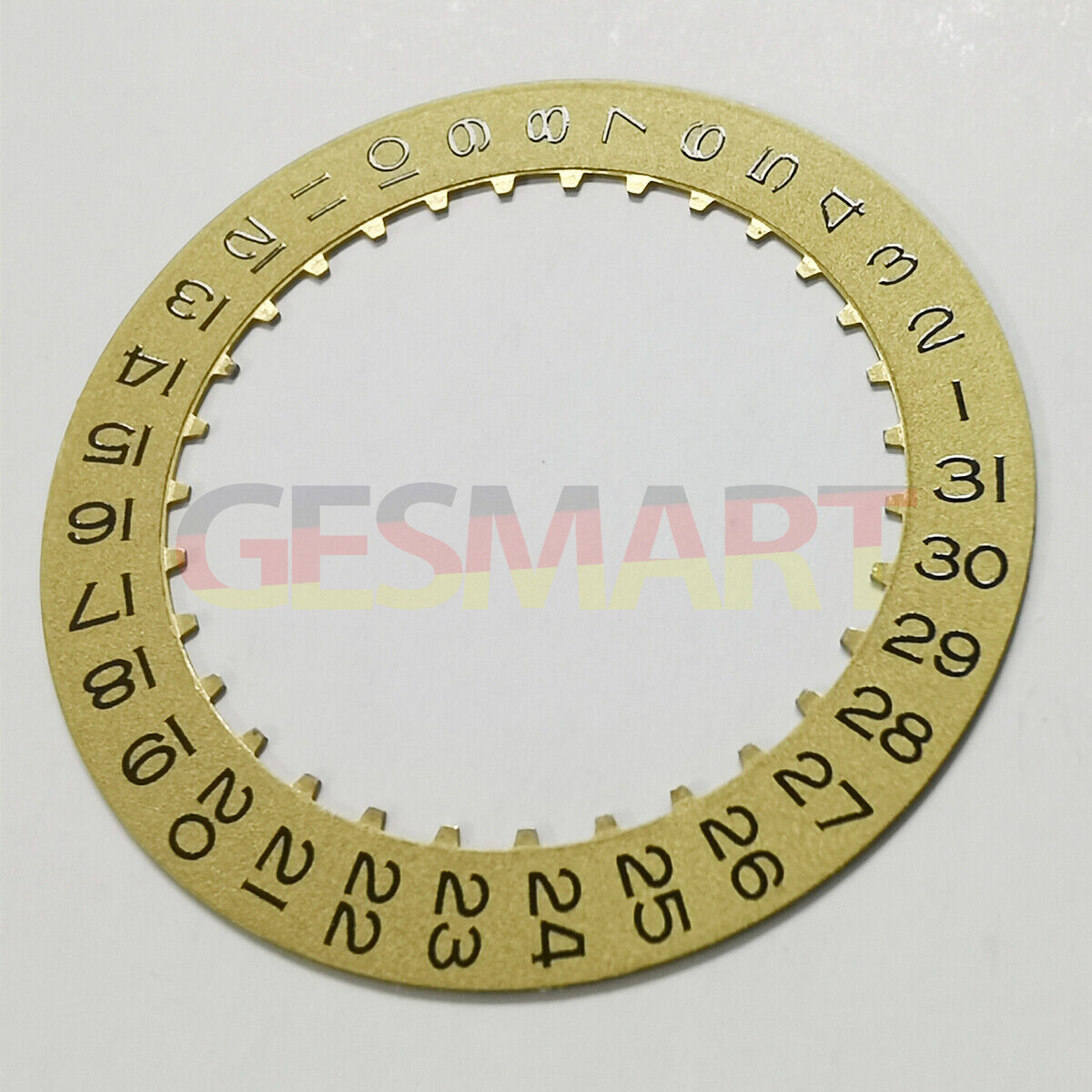 Golden date wheel overlay for ETA2824 watch movement, date display at 3 o'clock, precision fit.