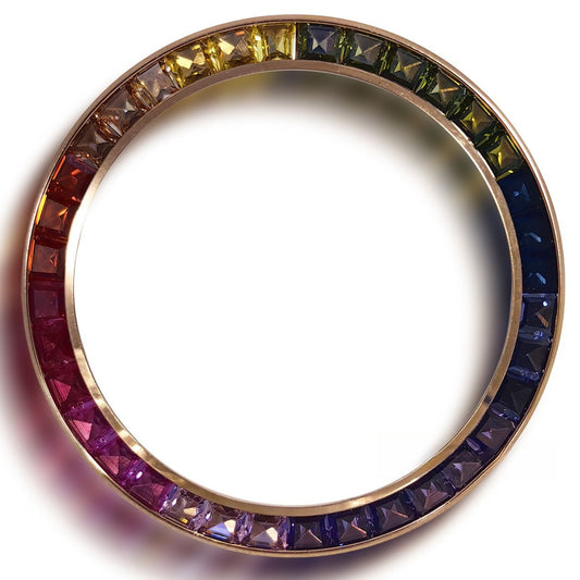 Daytona T-Shaped Square Moissanite Inclined Rainbow Watch Bezel Rose Golden Base