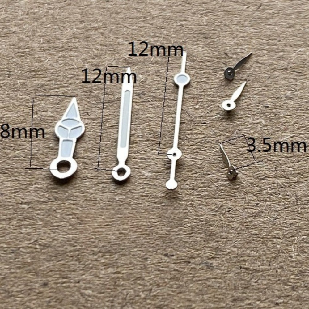 12mm silver-trimmed green lume watch hands for Miyota OS10 OS20 OS30 movements, precise fit